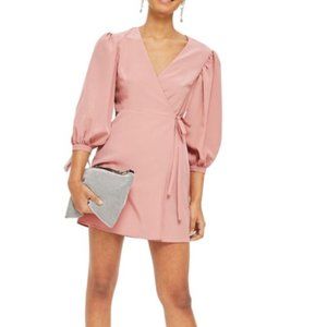 TOPSHOP Pink Ovoid Sleeve Wrap Mini Dress